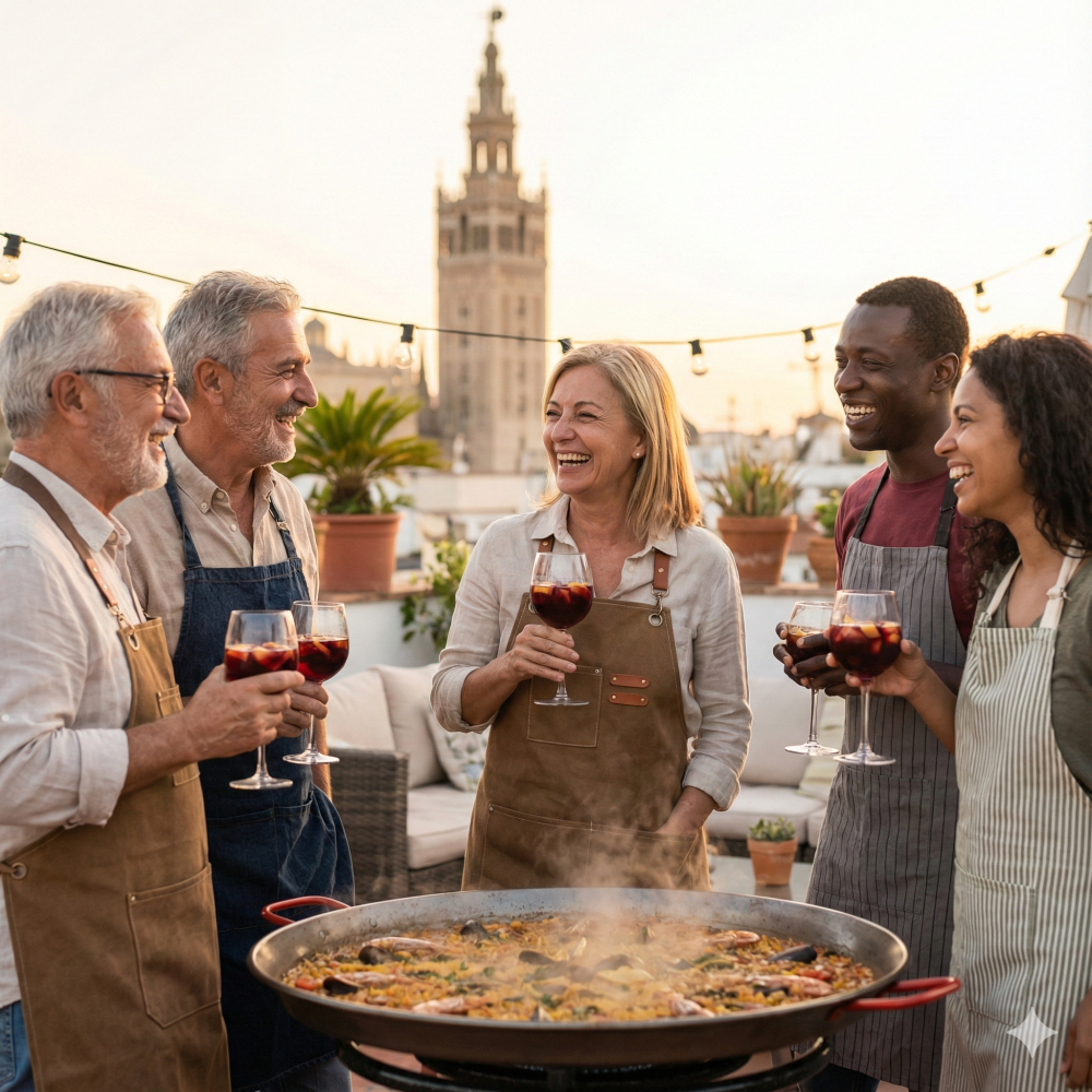 Small-group paella cooking experience at Paella Legacy in Seville